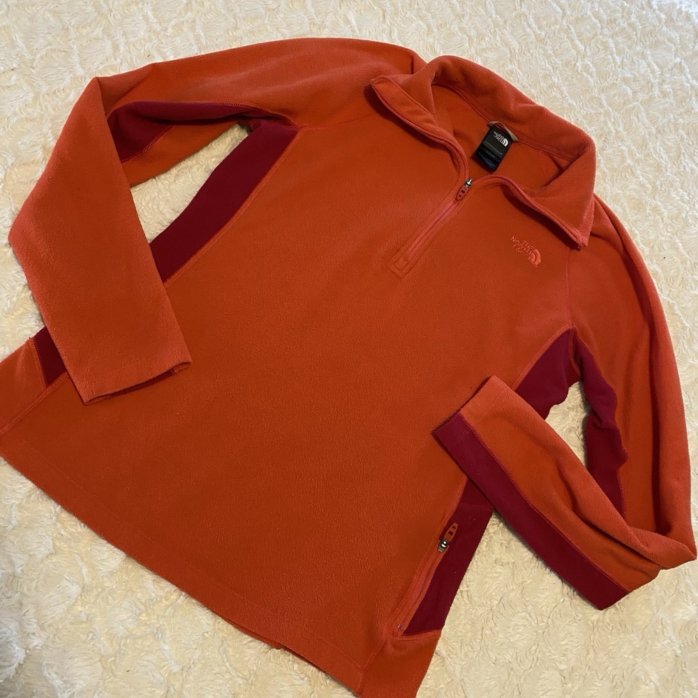 The‎ North Face Orange And Red Fleece Pullover Quarter Zip Small S Warm